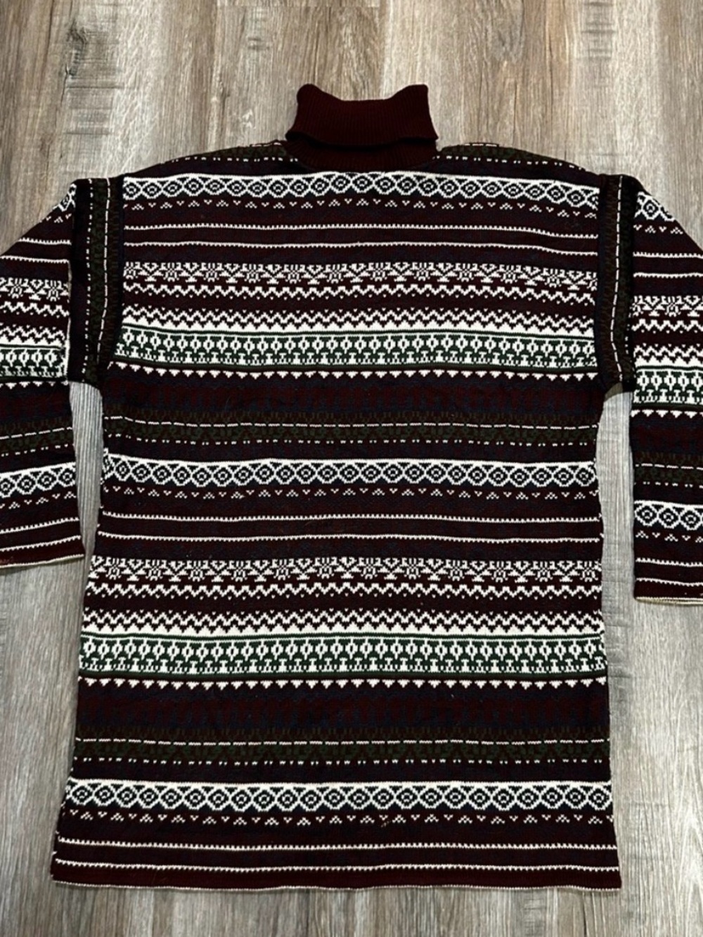 Fair Isle Turtleneck Sweater Maroon Burgundy Vintage Style Nordic Winter S/M - Picture 2 of 9